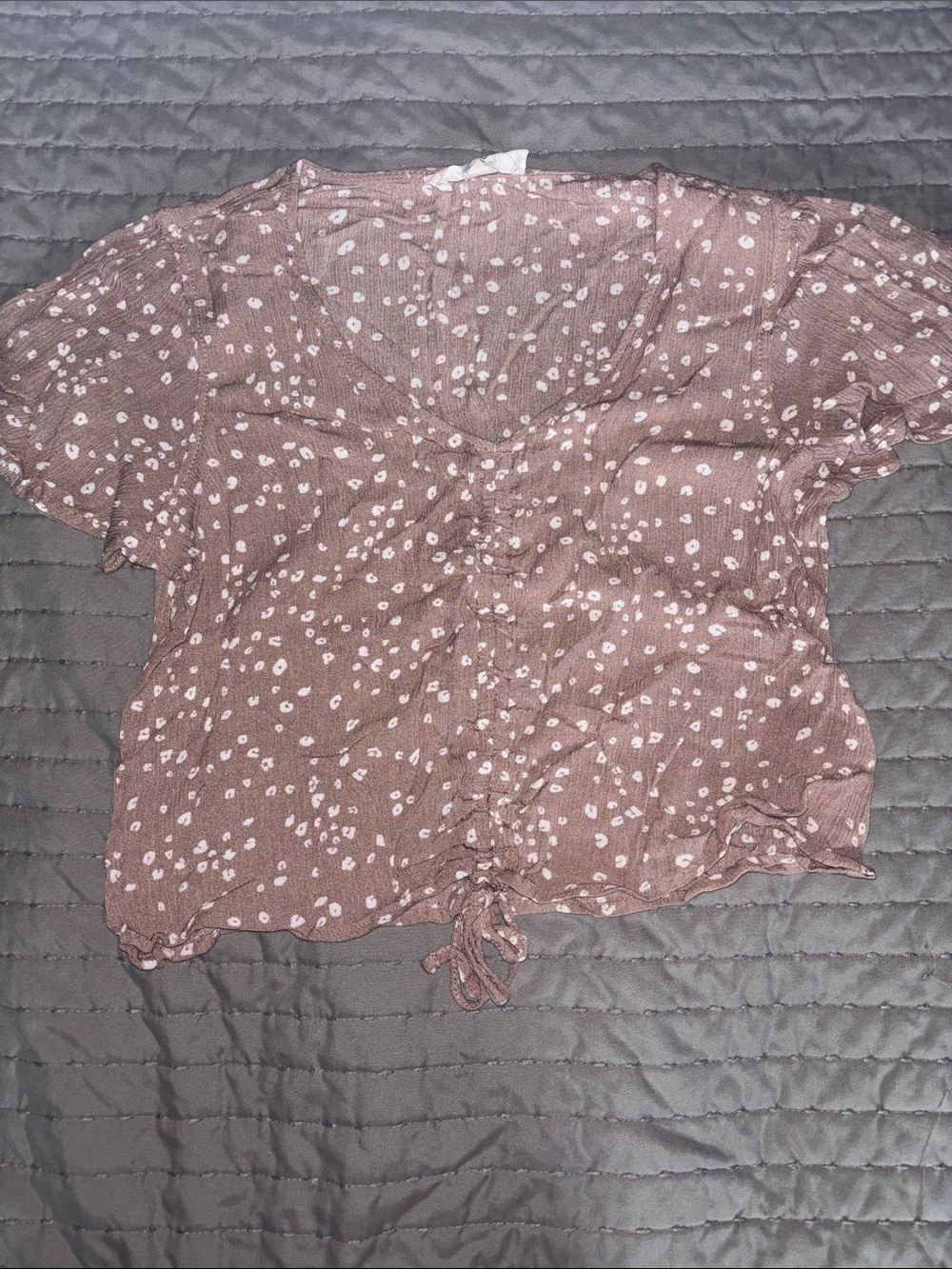Hippie Rose Mauve Pink Dot Drawstring Crop Top